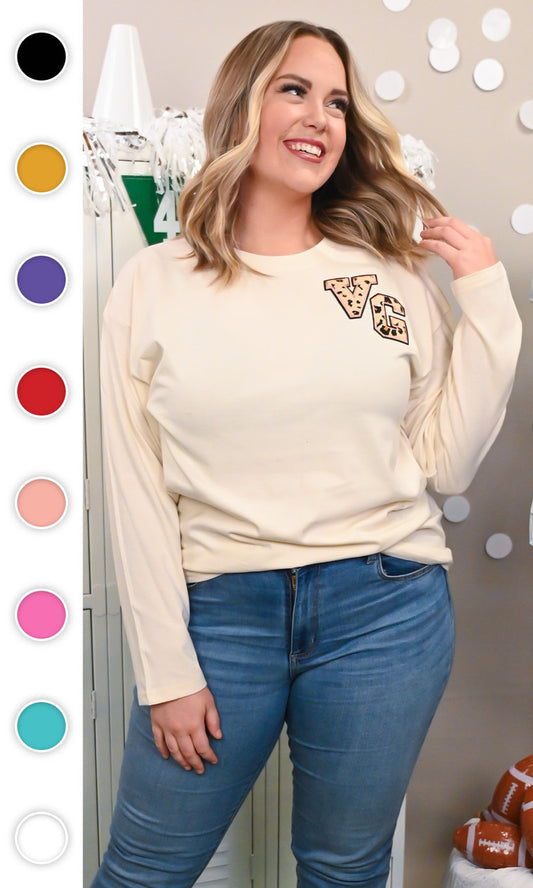 Leopard Ideal Chenille Monogram Boyfriend Long Sleeve