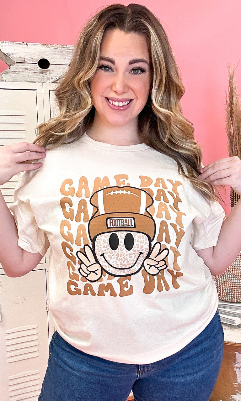 Game Day Beanie Smiley Football Graphic Shirt