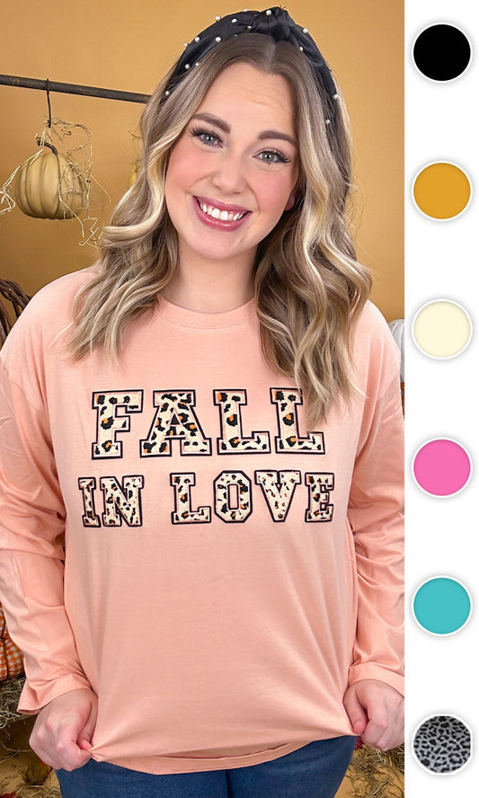 Leopard Ideal Chenille Fall in Love Graphic Boyfriend Long Sleeve T-Shirt