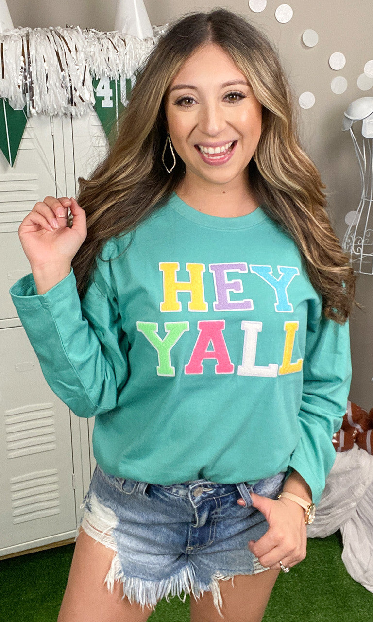 Soft Chenille Hey Y'all Boyfriend Long Sleeve