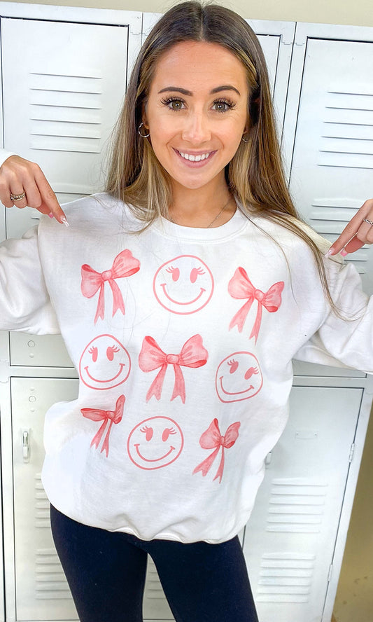 Smiley Bow Graphic Sweatshirt
