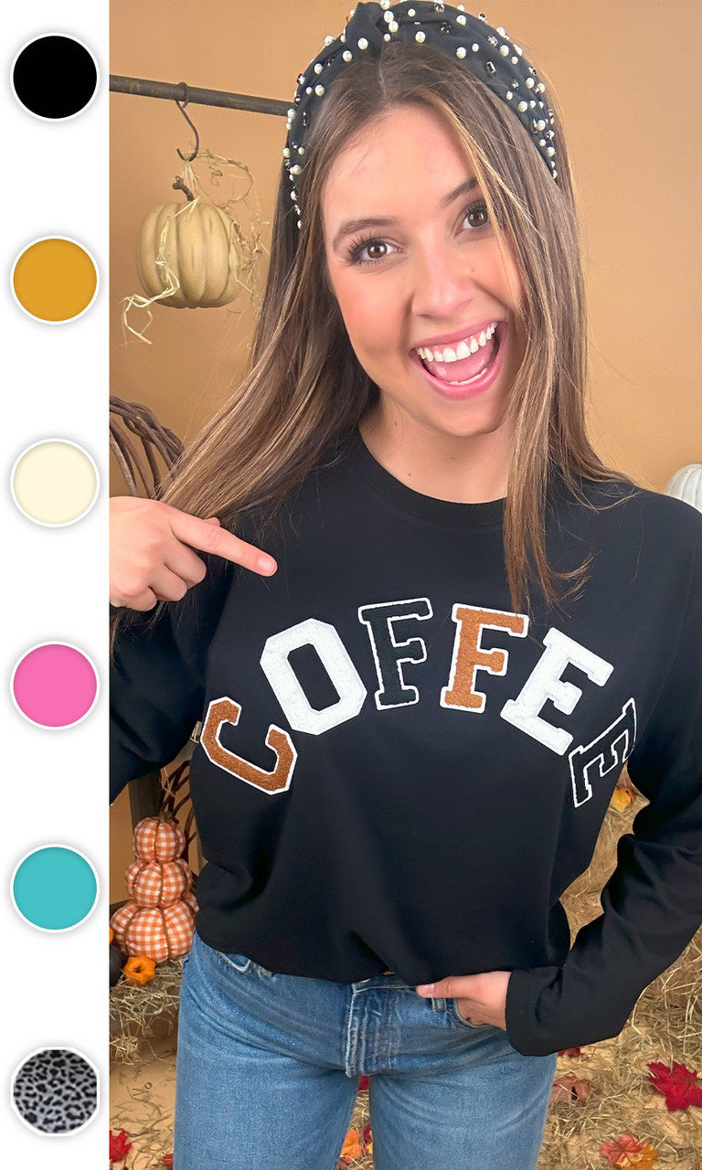Soft Chenille Coffee Graphic Boyfriend Long Sleeve T-Shirt