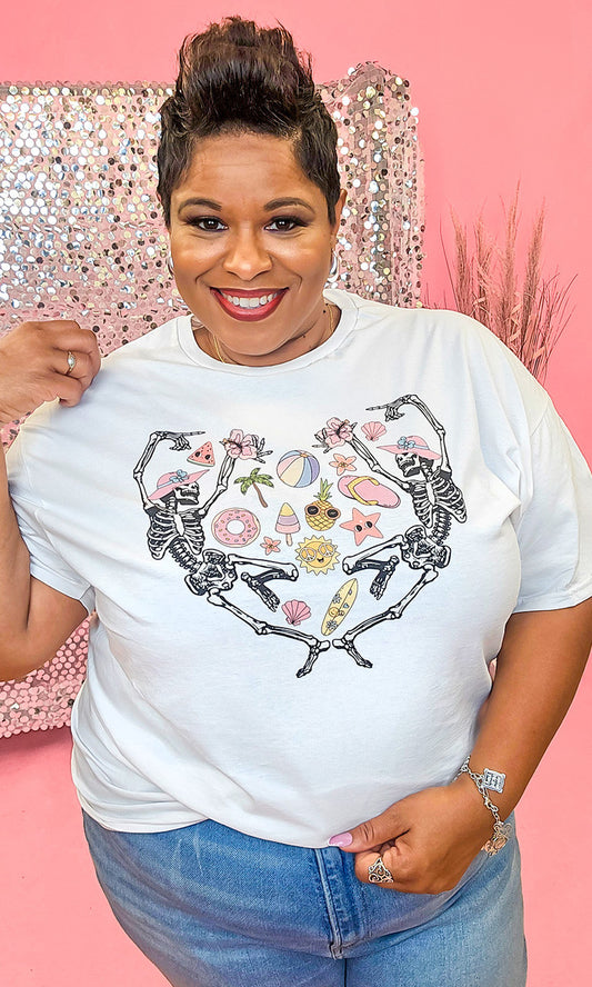 Skeleton Summer White Graphic Shirt