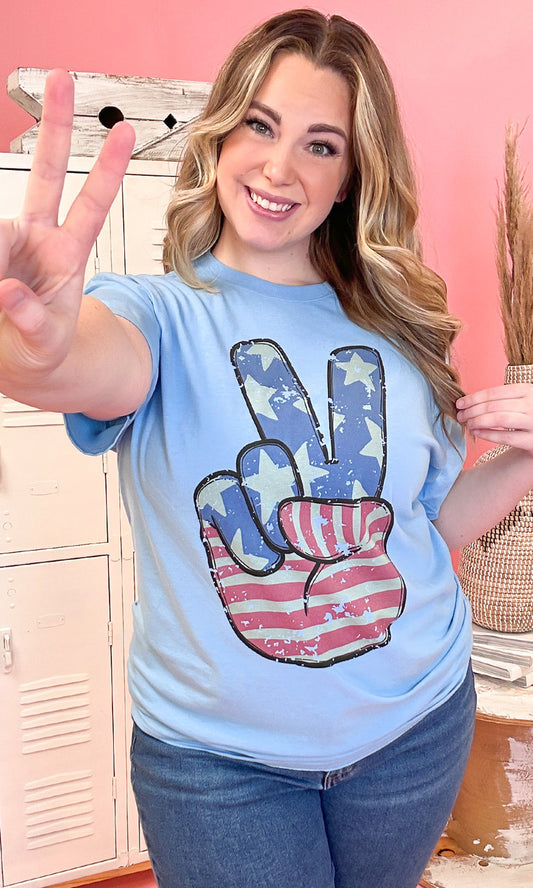 Retro Peace Hand Patriotic Graphic Shirt