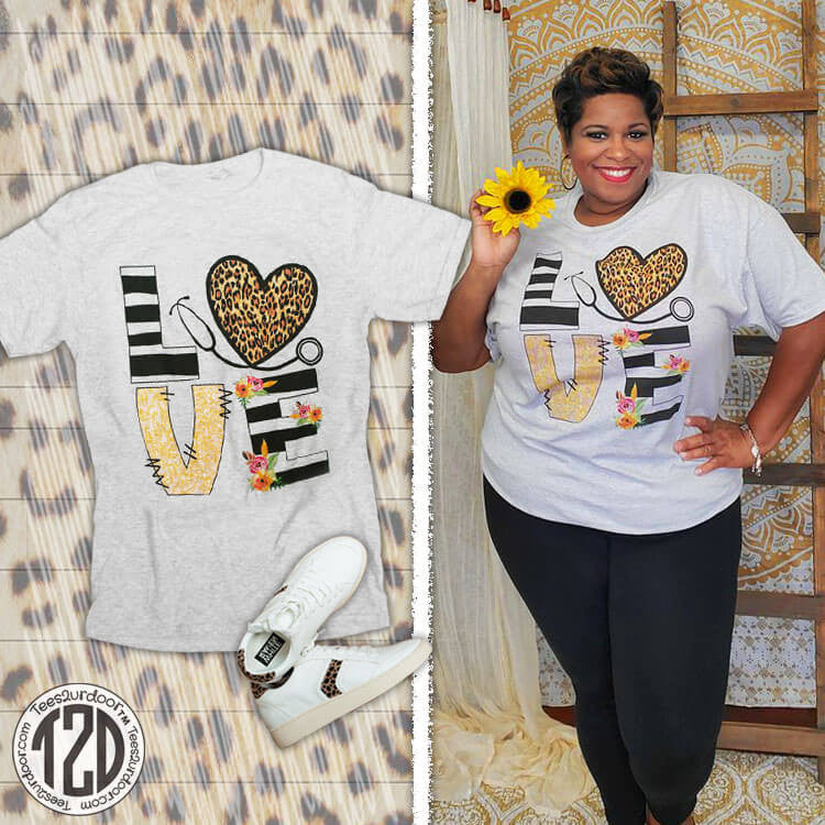 Love Leopard Heart Nurse T-Shirt