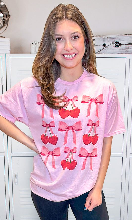 Multi Cherry Bow Graphic T-Shirt