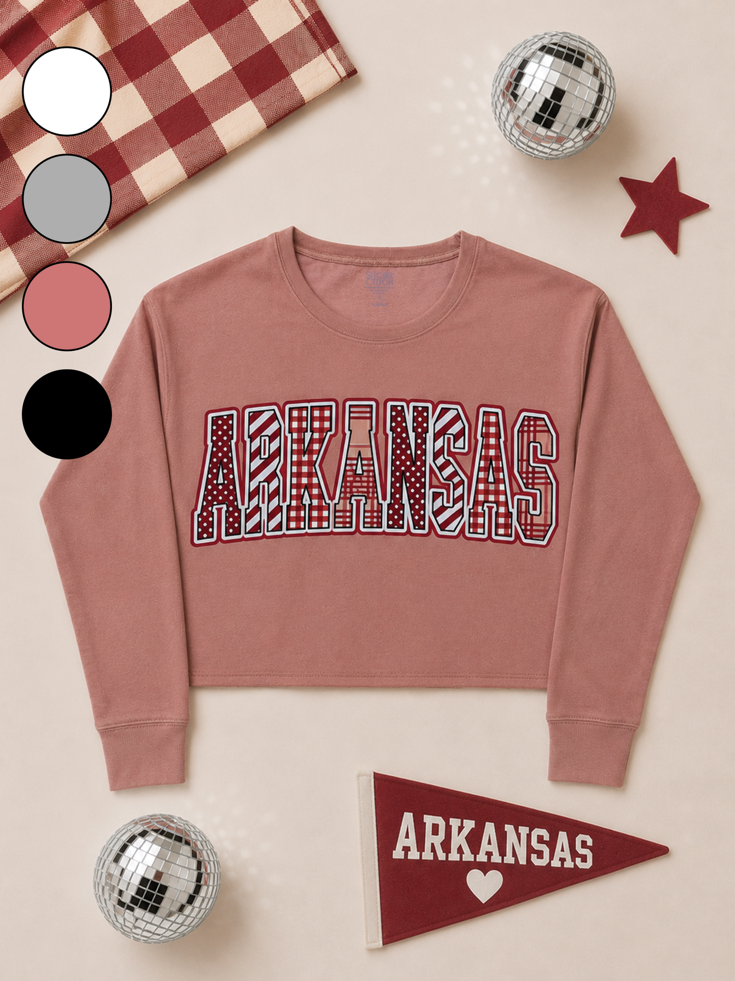 Mixed Pattern Big Letter Custom Graphic Crop Sweatshirt