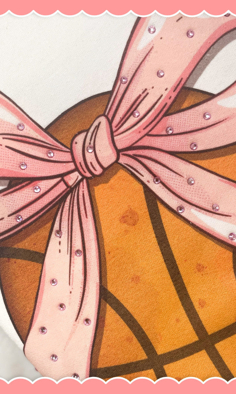 Basketball Pink Bow Rhinestone Graphic Sweatshirt