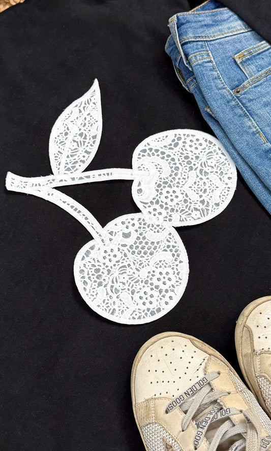 Cherry Lace Graphic Long Sleeve Edgy Shirt