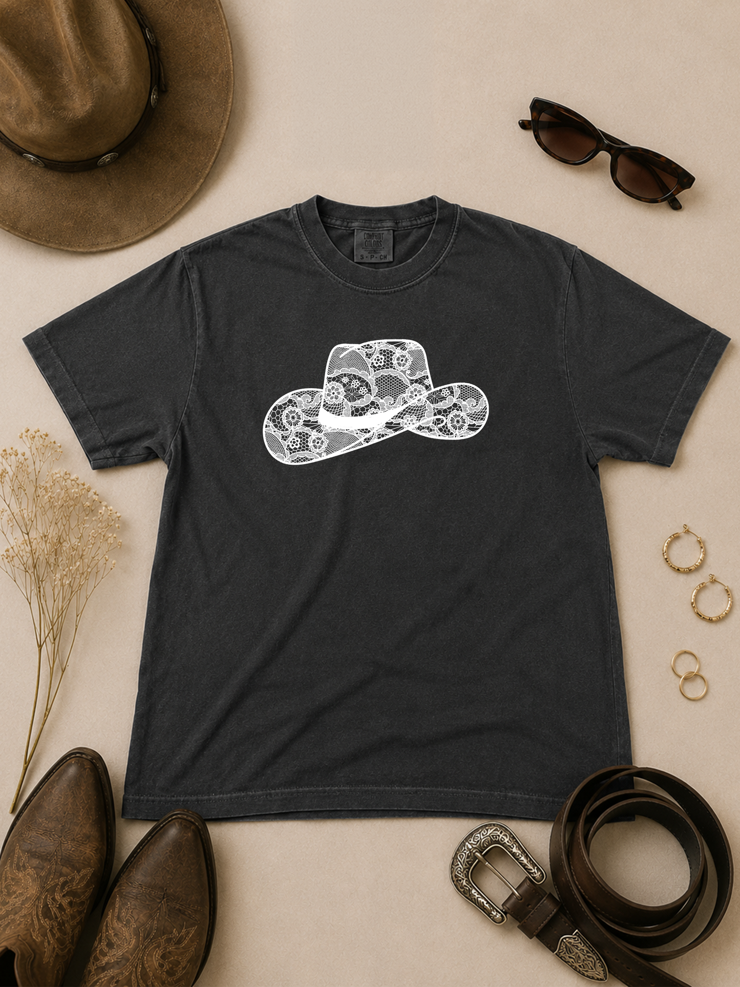 Cowboy Hat Lace Graphic Comfort Color Graphic T-Shirt
