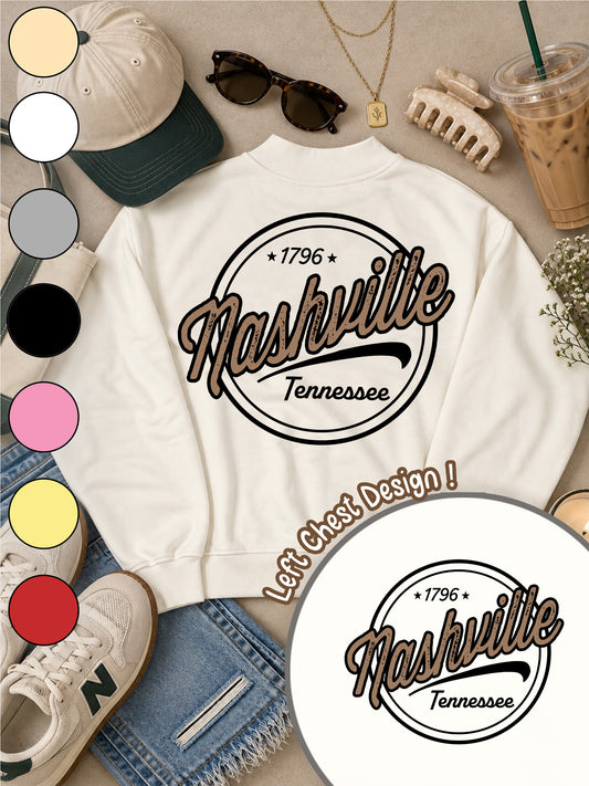 Custom Stamp Graphic Mock Neck Sweatshirt