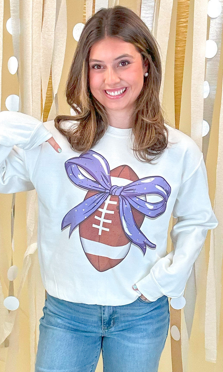 Custom Football Bow Rhinestone Graphic Sweatshirt