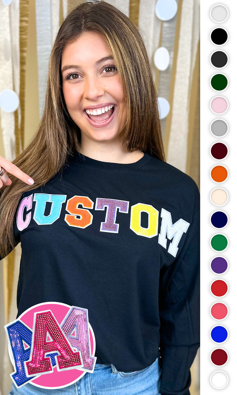 Custom Sequin Long Sleeve Graphic T-Shirt