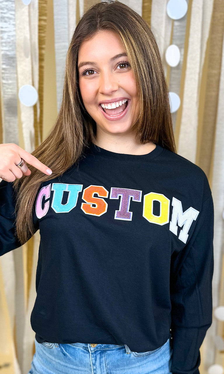 Custom Sequin Long Sleeve Graphic T-Shirt