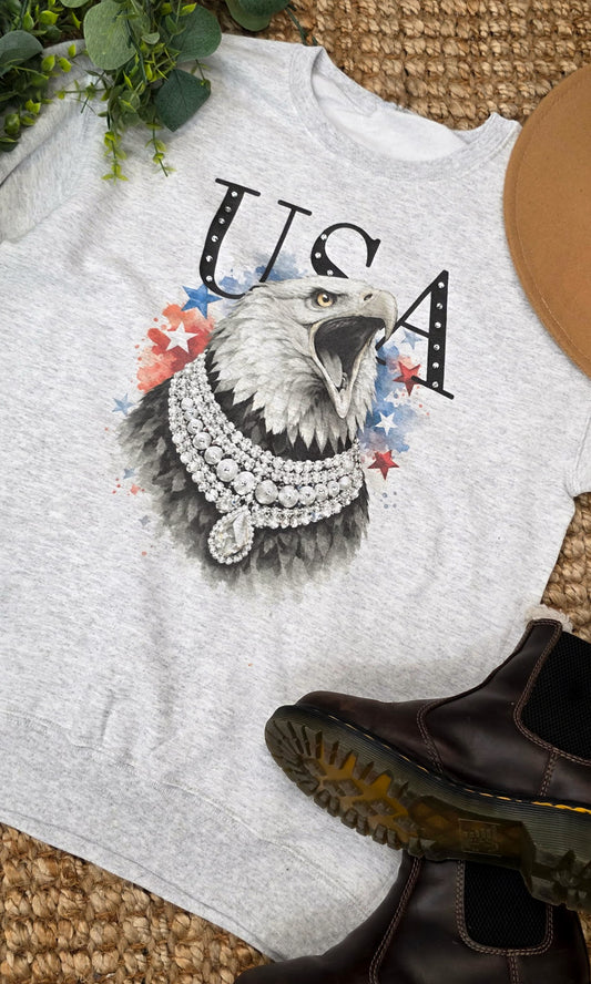 Eagle USA with Rhinestones Graphic Sweatshirt