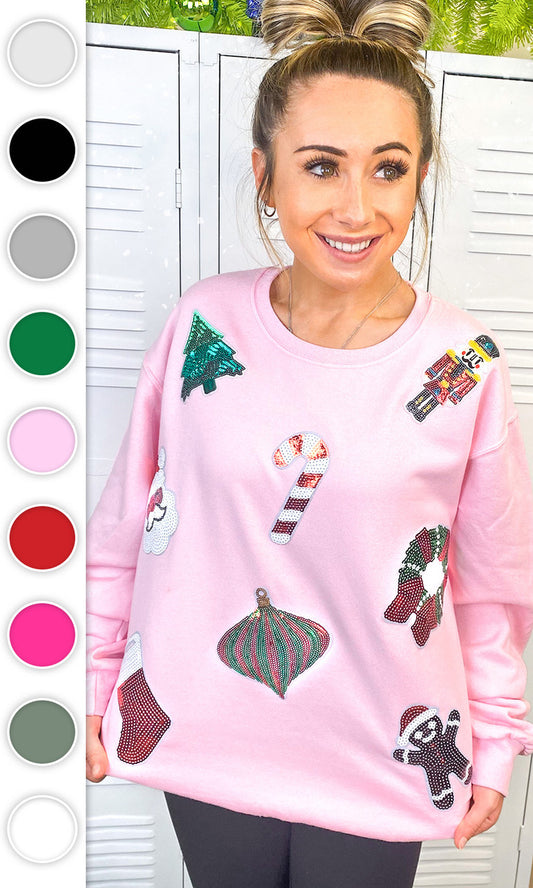 Festive Christmas Sparkle Sequin Graphic Sweatshirt
