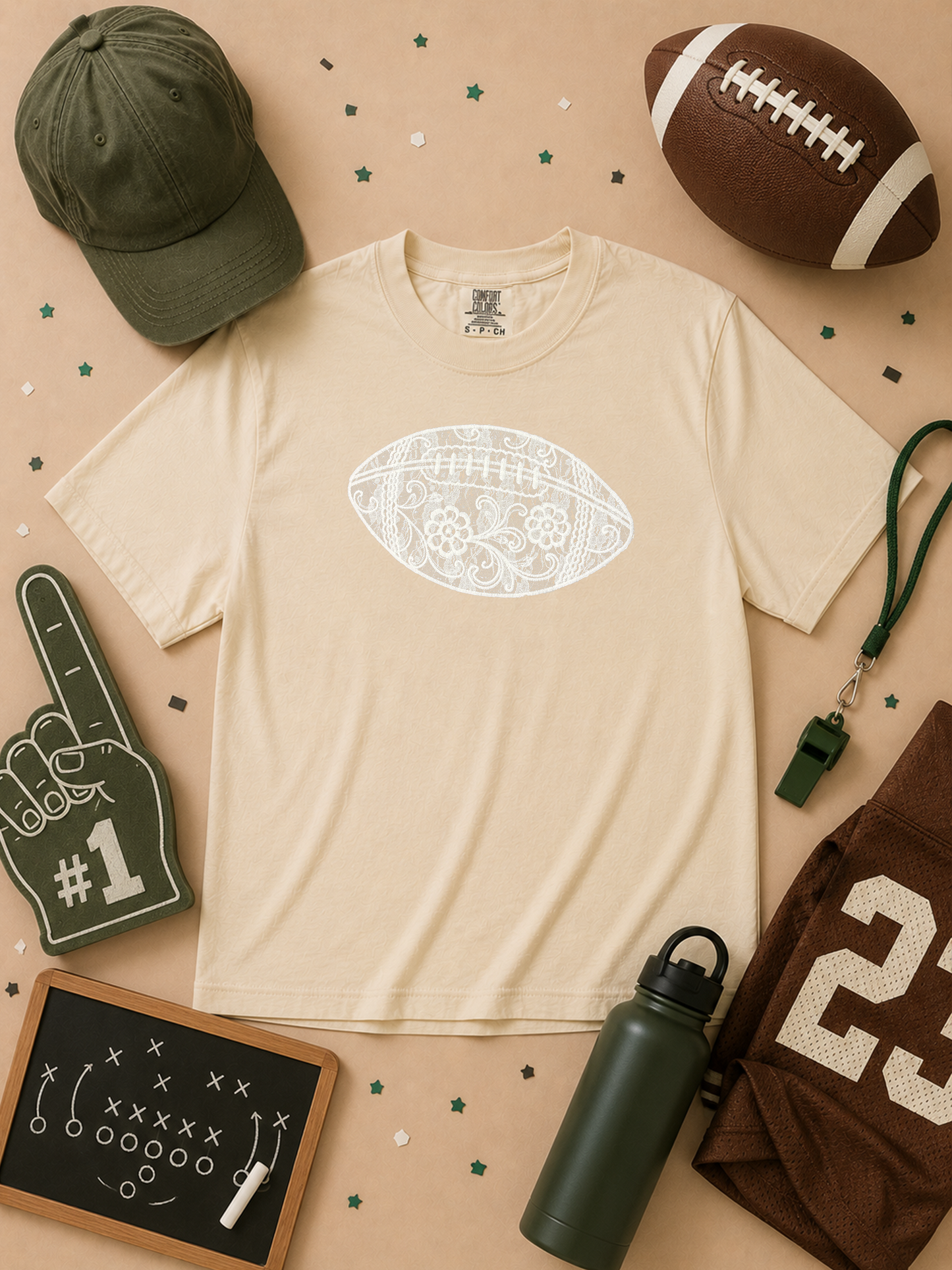 Football Lace Graphic Comfort Color Graphic Boxy T-Shirt