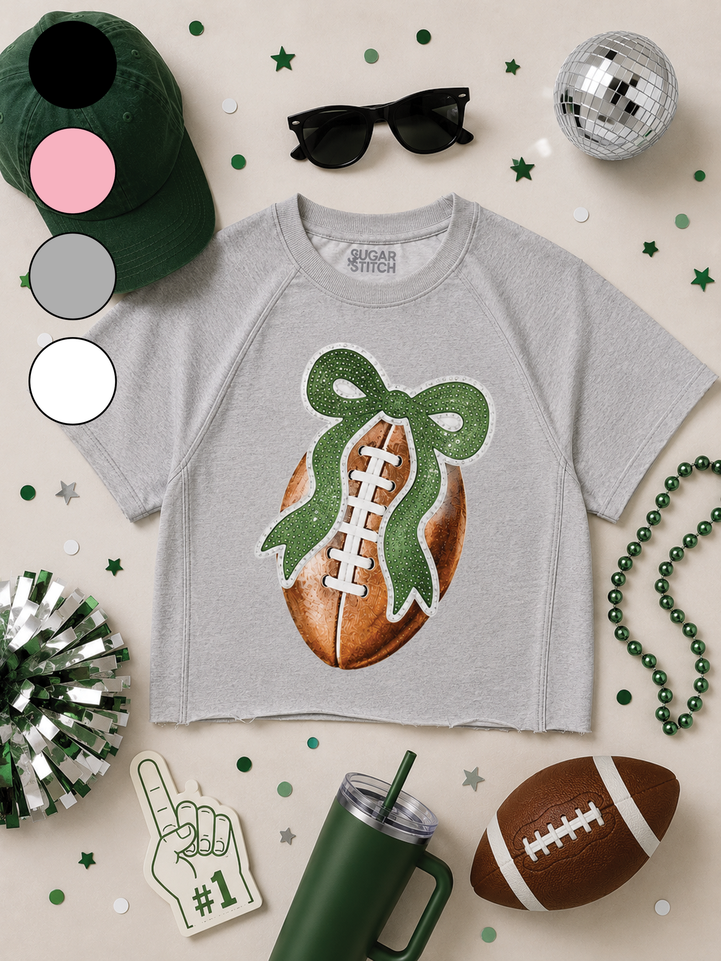 Football Sequin Bow Graphic Edgy Shirt