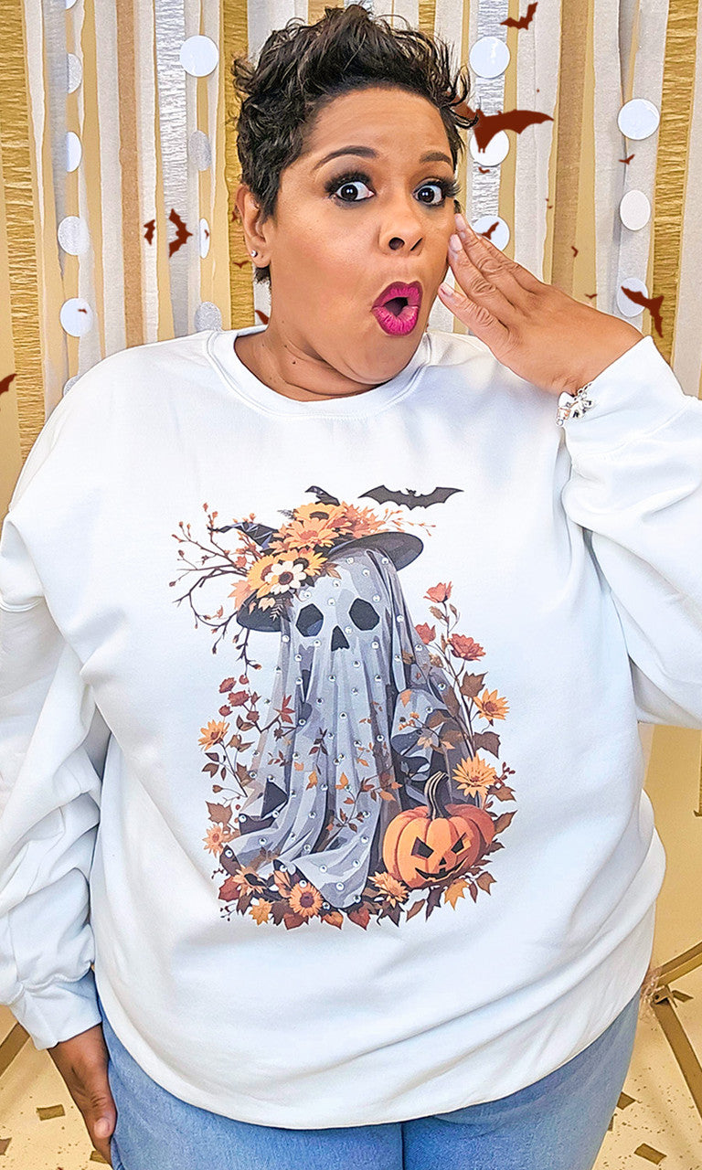 Gaudy Ghost Rhinestone Graphic Sweatshirt