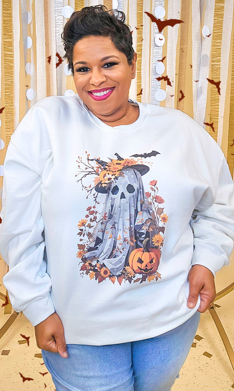 Gaudy Ghost Rhinestone Graphic Sweatshirt