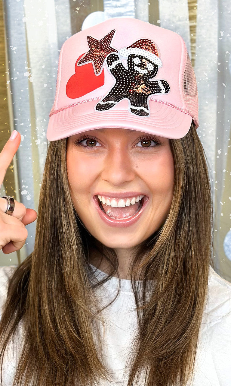 Gingerbread Sequin Patch Trucker Hat
