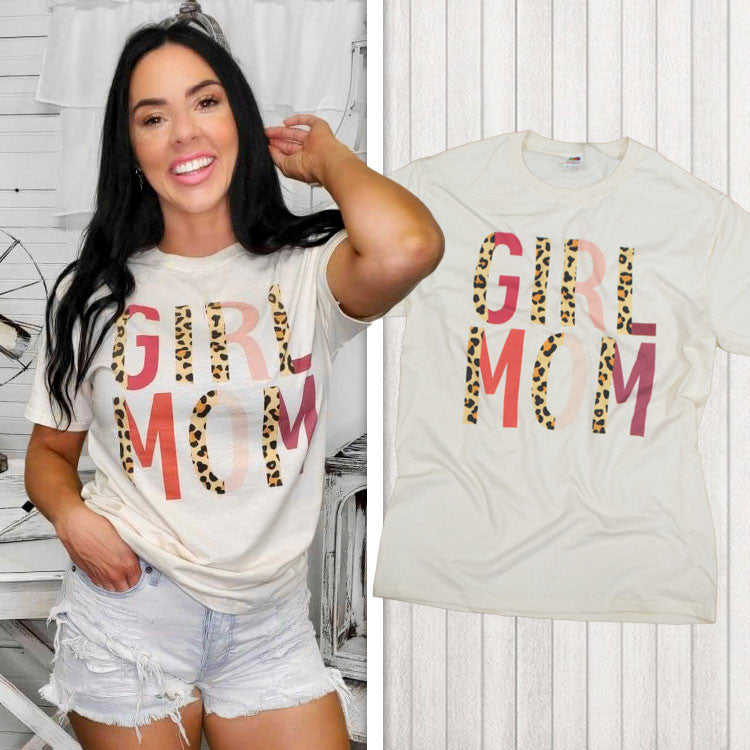Girl Mom Leopard Letter T-Shirt