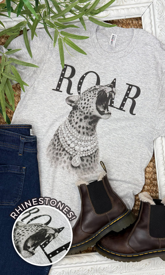 Cheetah Roar with Rhinestones Graphic T-Shirt