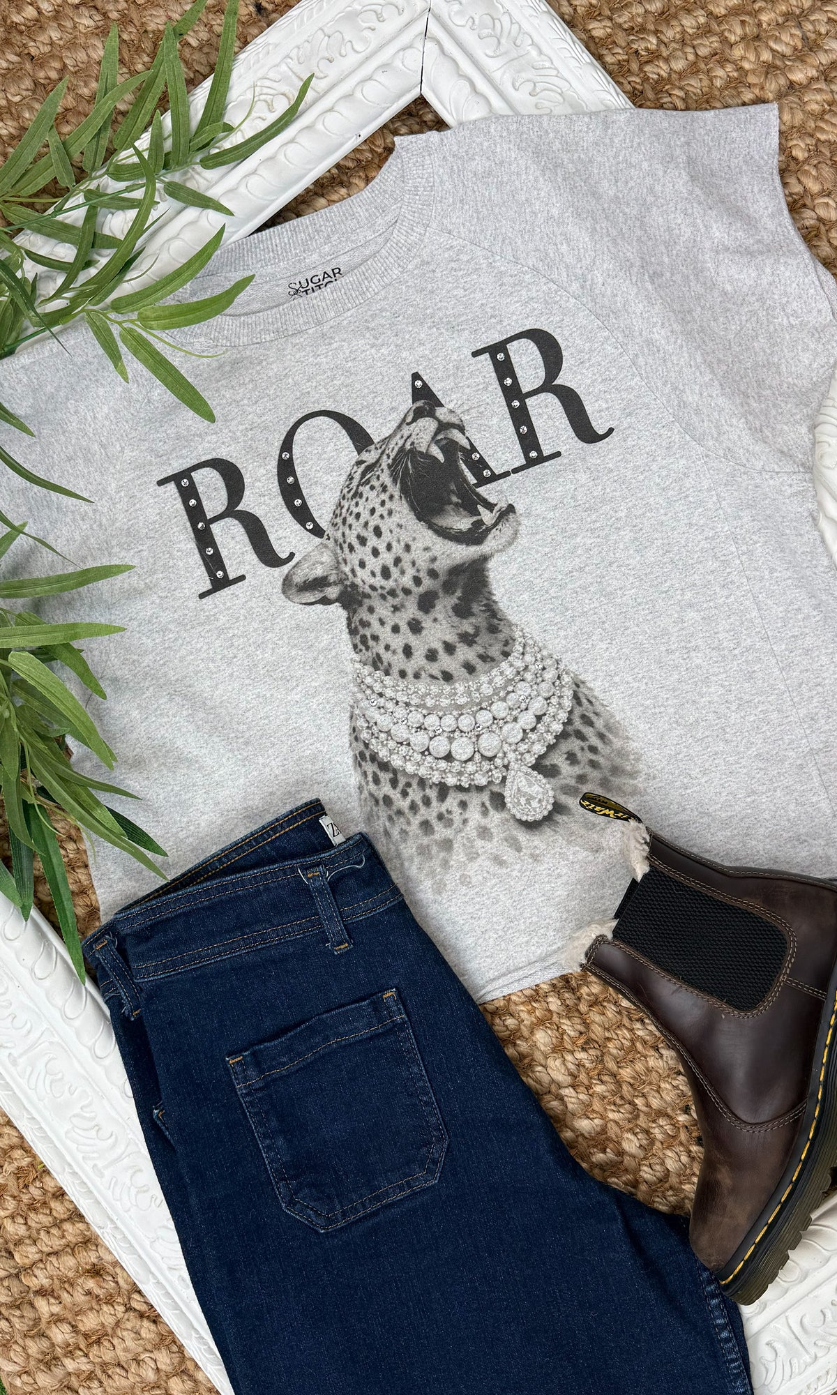 Cheetah Roar with Rhinestones Graphic Edgy Shirt