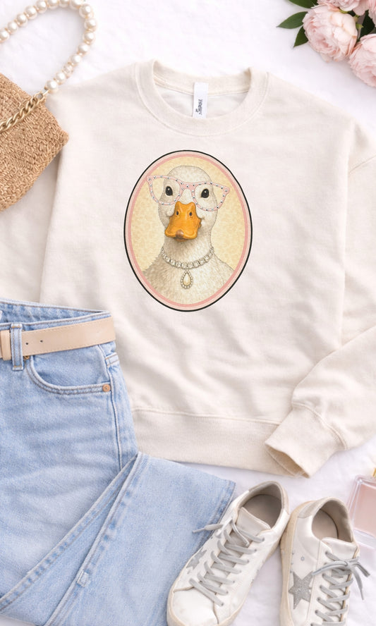 Goose with Rhinestone Specs Graphic Sweatshirt