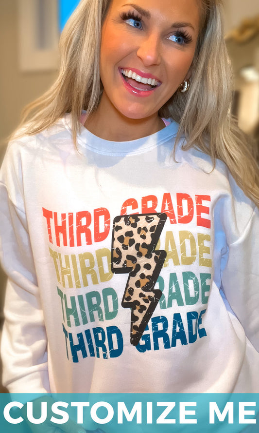 School Leopard Lightning Bolt Graphic Sweatshirt
