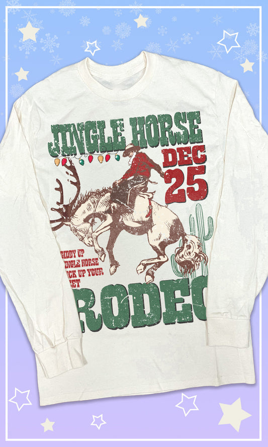 Jingle Horse Rodeo Christmas Graphic Long Sleeve T-Shirt