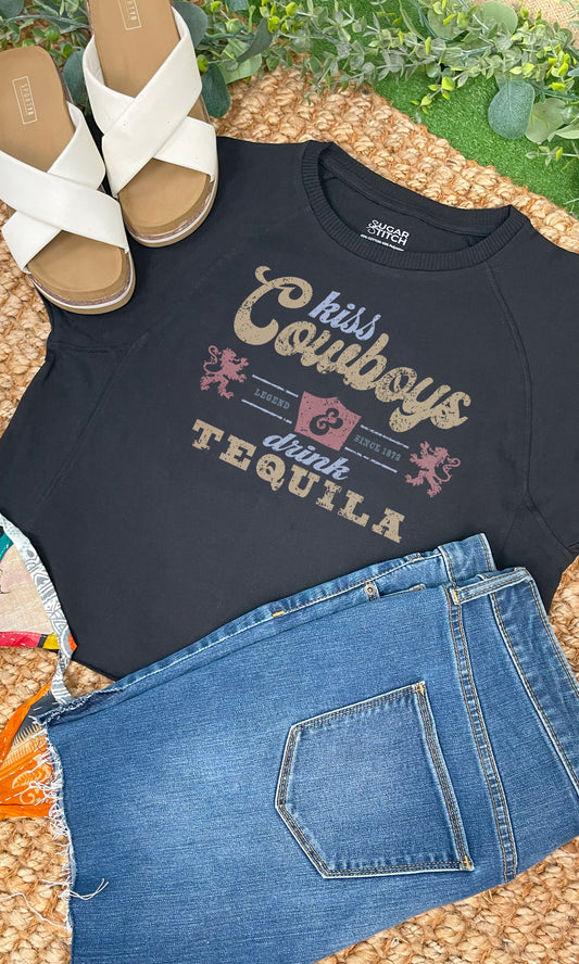 Kiss Cowboys and Drink Tequila Edgy Graphic Shirt
