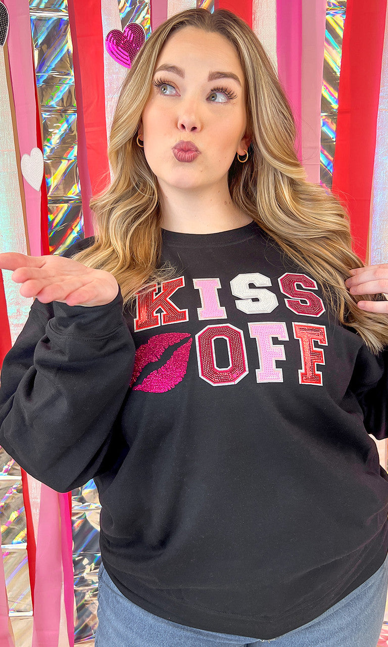 Kiss Off Valentine Sequin Graphic Sweatshirt