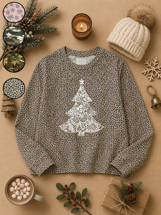 Lace Christmas Tree AOP Edgy Long Sleeve Graphic Shirt