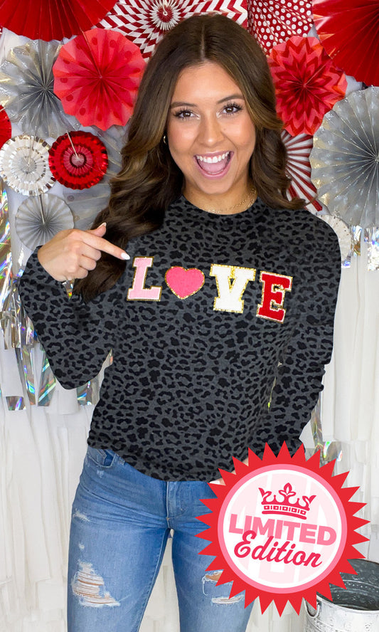 Leopard Big Heart Love Ideal Chenille Long sleeve Shirt