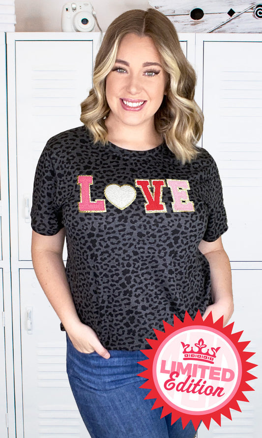 Leopard Big Heart Love Ideal Chenille T-Shirt