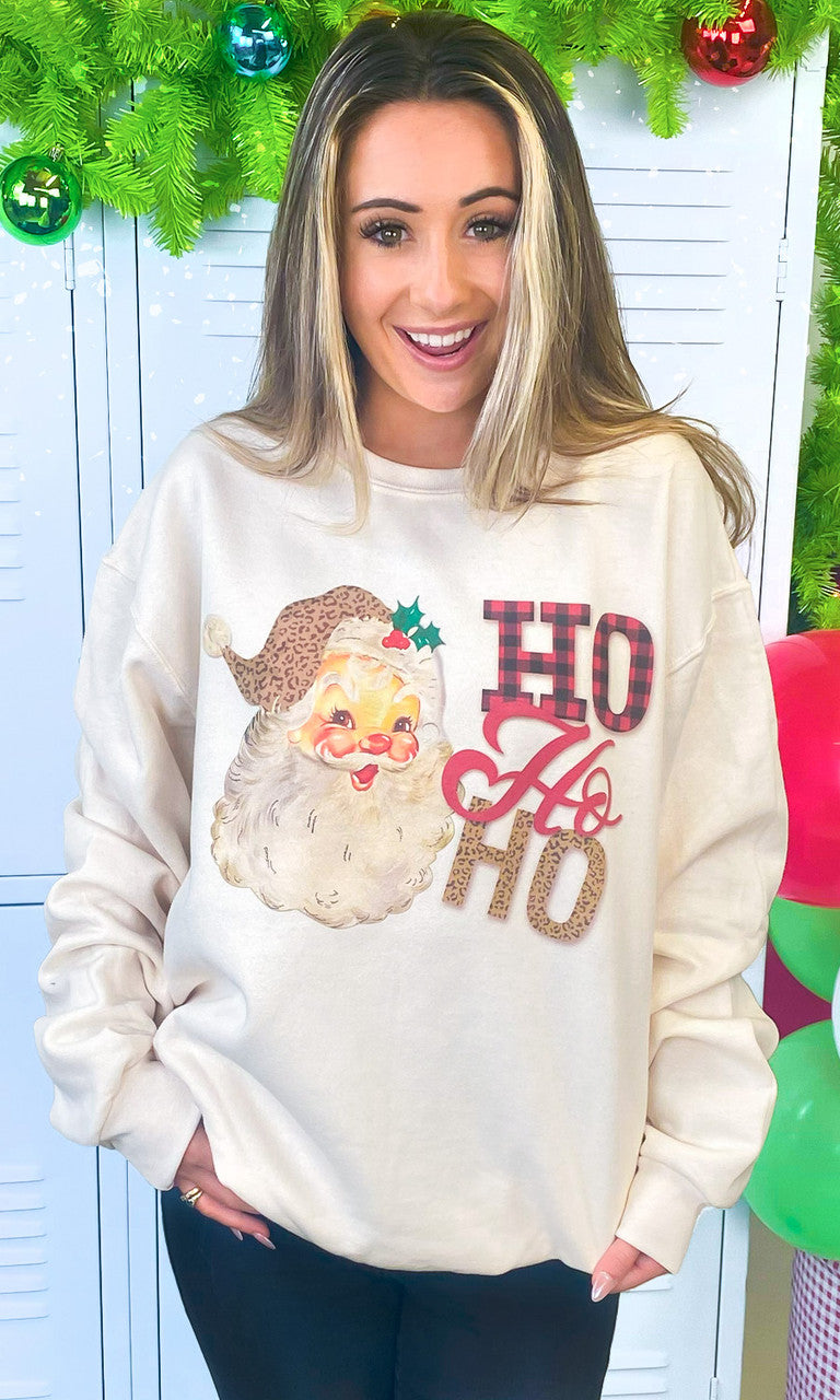 Leopard Santa Ho Ho Ho Graphic Sweatshirt