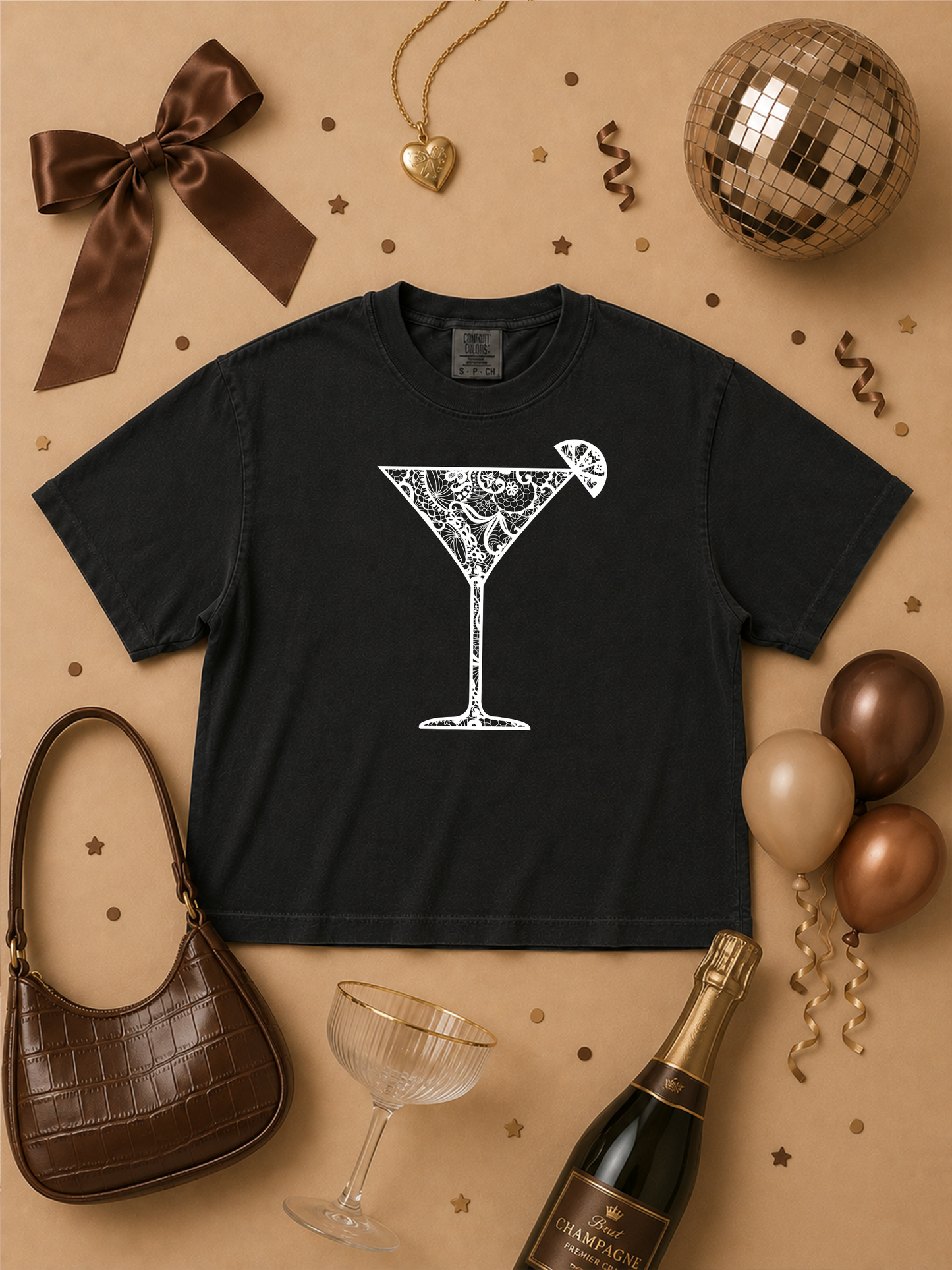 Martini Lace Graphic Comfort Color Graphic Boxy T-Shirt