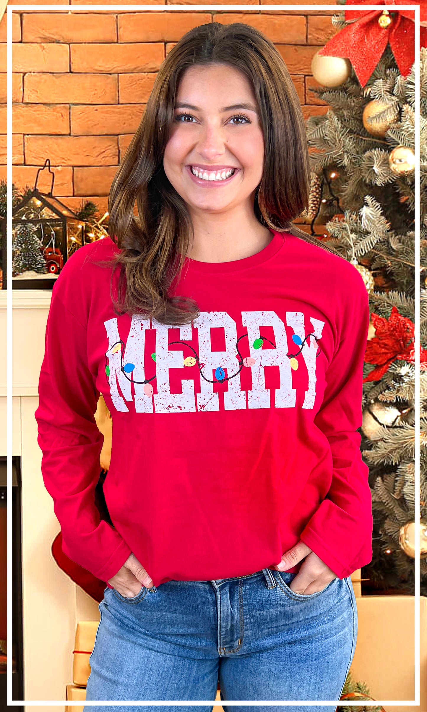 Merry Christmas Light Strand Graphic Long Sleeve T-Shirt