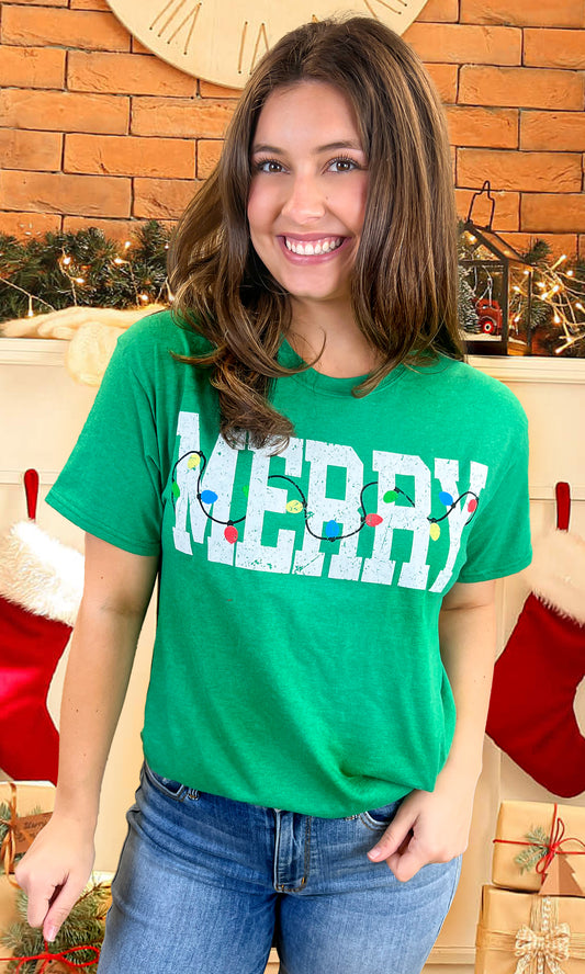 Merry Christmas Light Strand Graphic T-Shirt