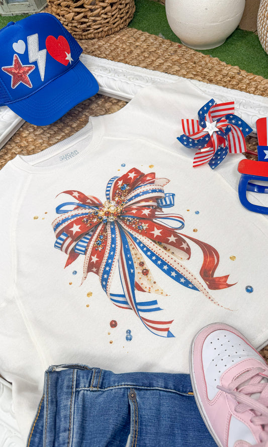 Patriotic Ribbon Bow Edgy Graphic Shirt