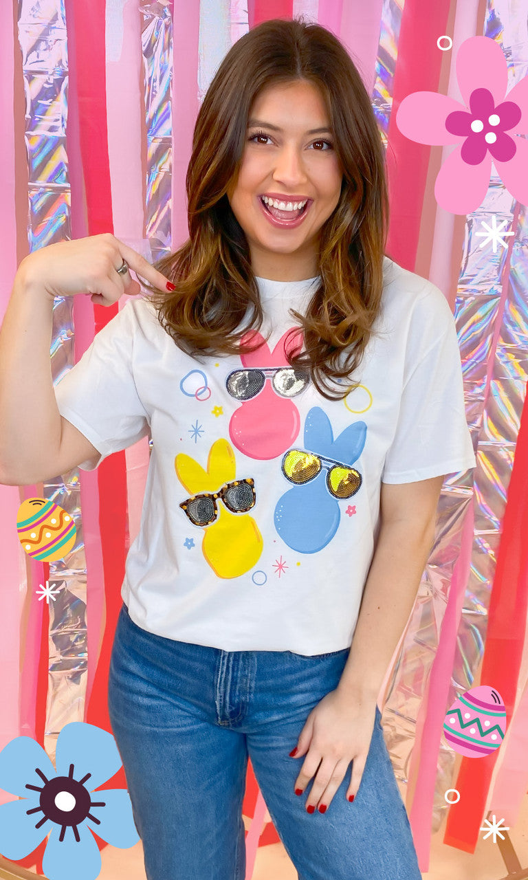 Peeps with Sequin Sunglasses Easter Graphic T-Shirt