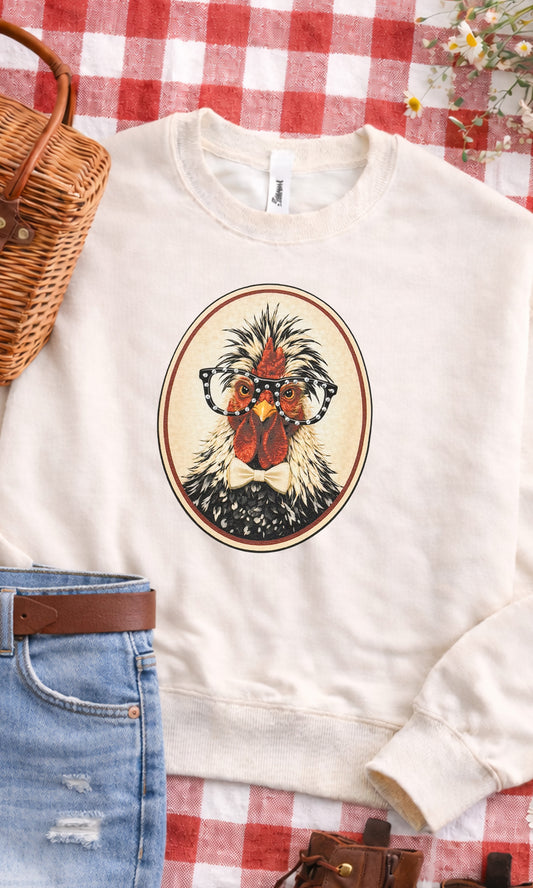 Chicken with Rhinestone Specs Graphic Sweatshirt