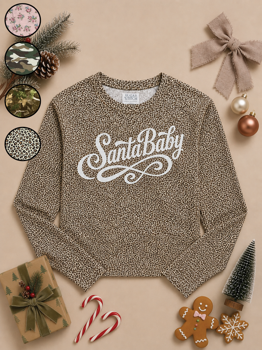 Santa Baby Script White Glitter AOP Edgy Long Sleeve Graphic Shirt