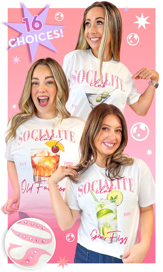 Socialite Drink Club Rhinestone Graphic T-Shirt