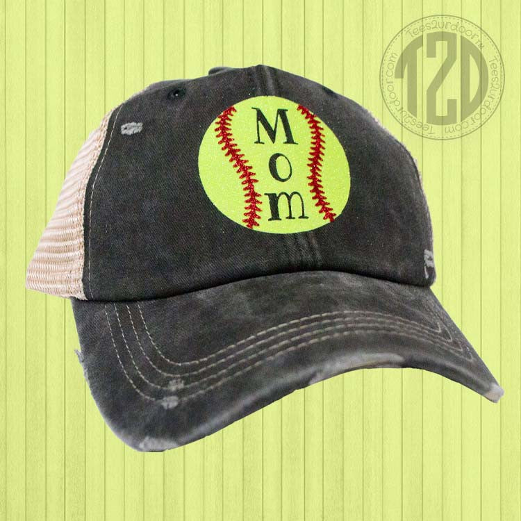 Vintage Glitter Sport Hat Mom Softball