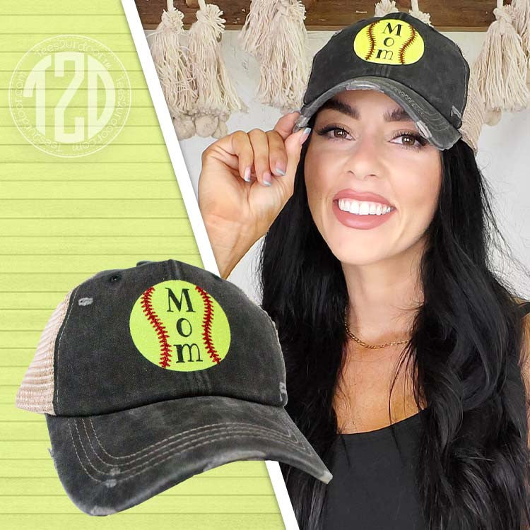 Vintage Glitter Sport Hat Mom Softball