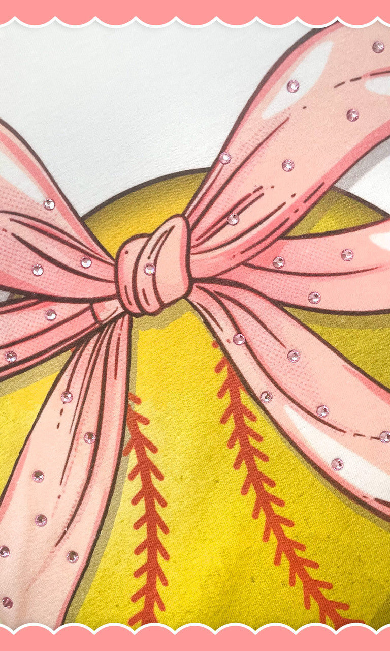 Softball Pink Bow Rhinestone Graphic Shirt