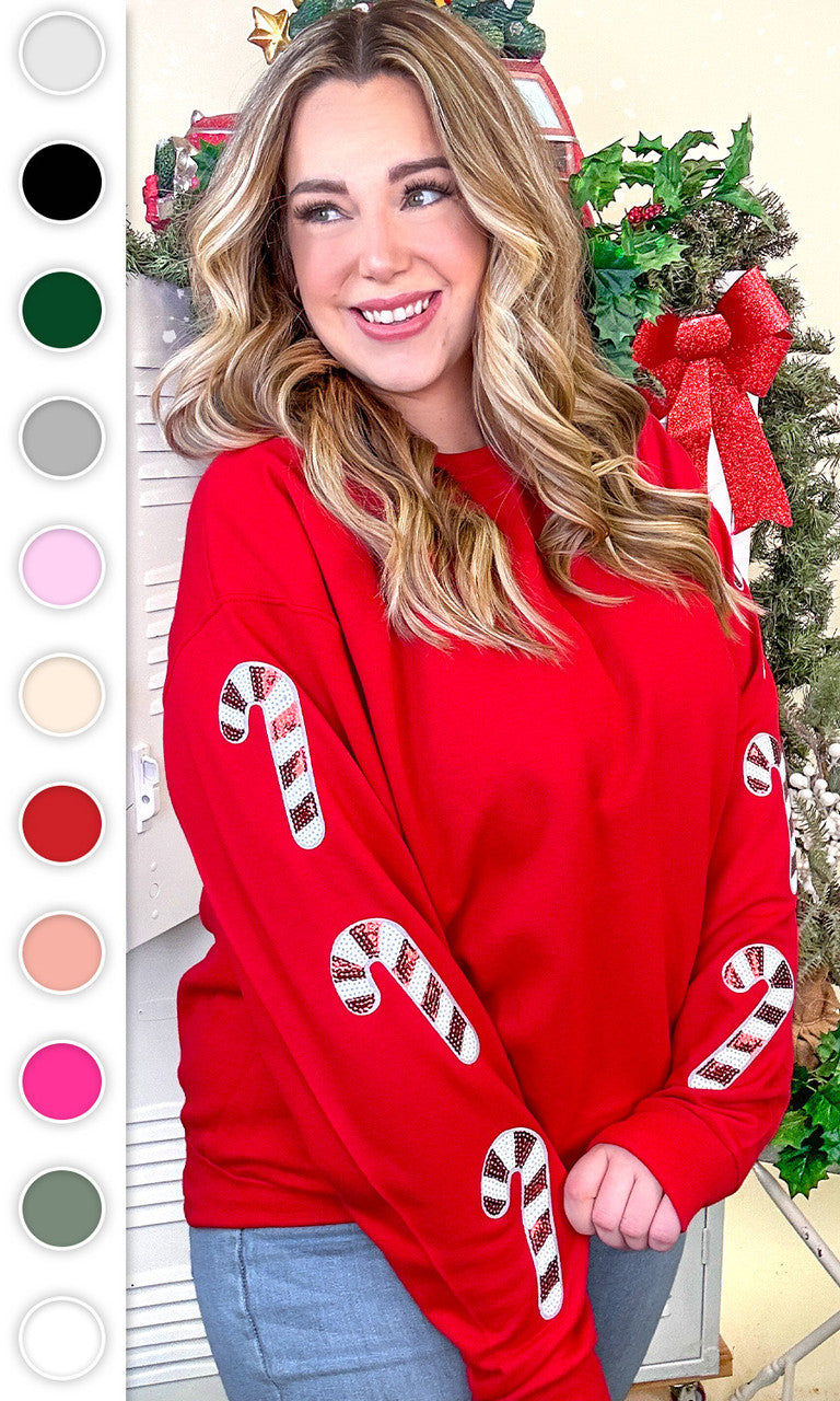 Sparkle Candy Cane Christmas Graphic Sweatshirt