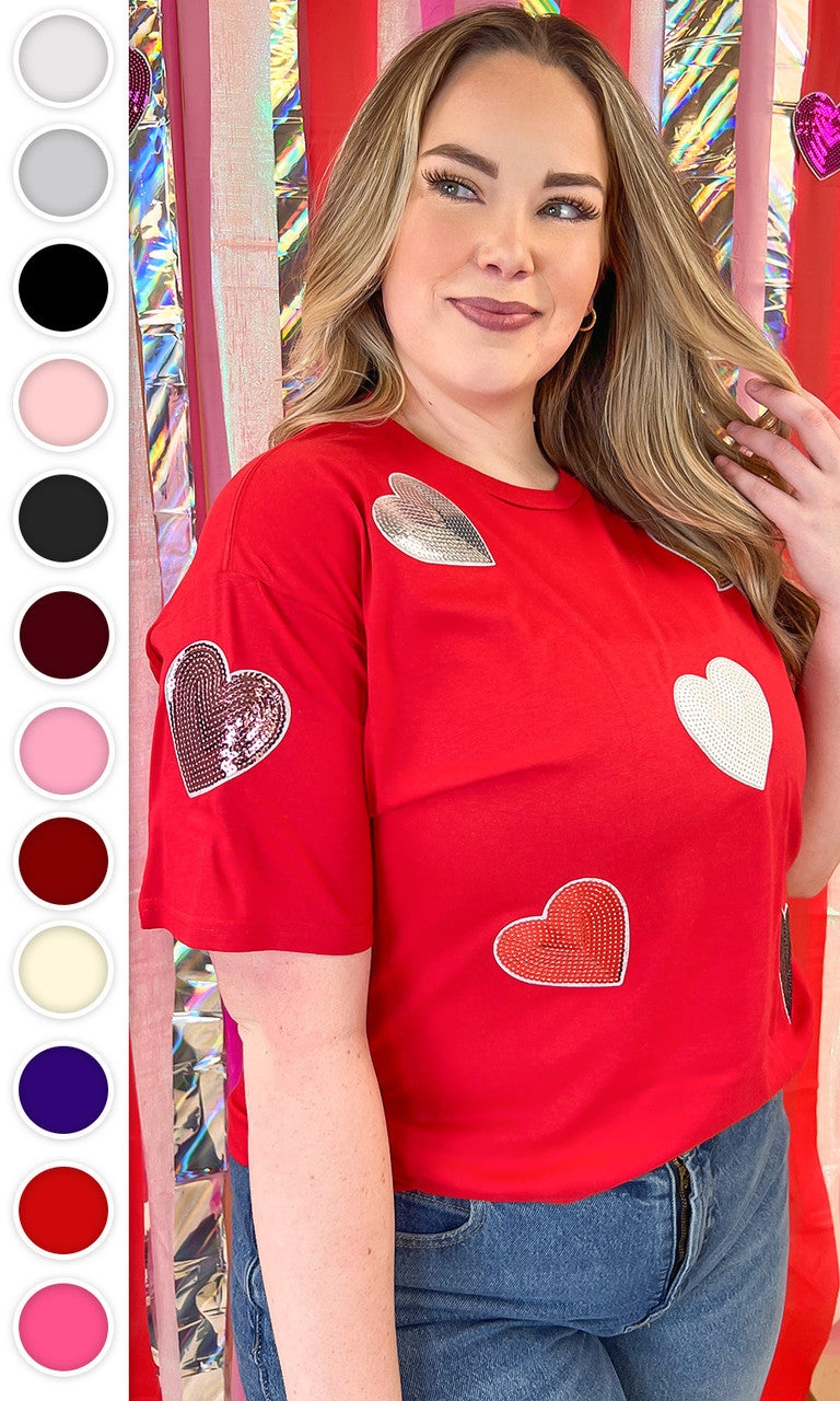 Sparkle Sequin Valentine Heart Graphic T-Shirt
